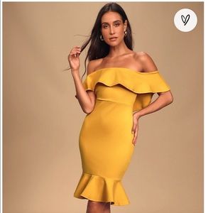 Lulu’s Mustard Yellow Off-the-shoulder dress